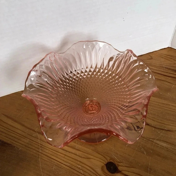 Vintage Pink Ruffle  Footed Glass Compote Dish - Picture 2 of 7